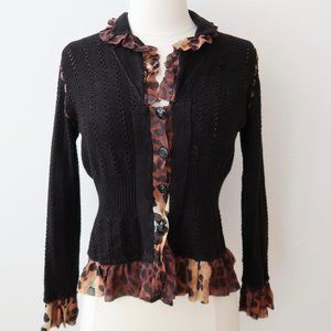 MIEKA Cardigan sweater w animal print ruffle